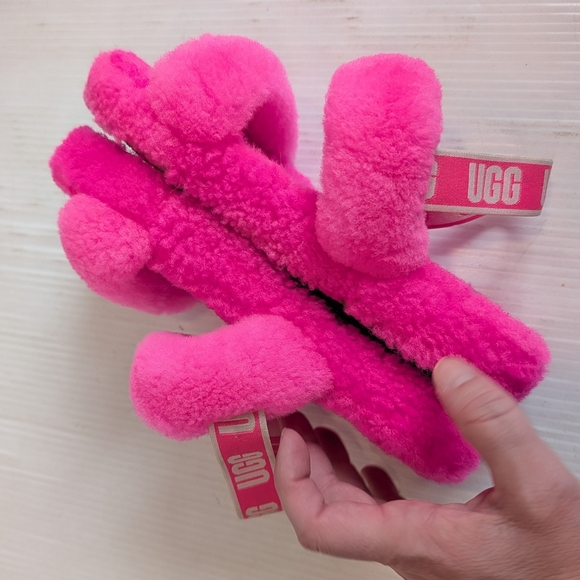 UGG Oh Yeah Slide Kids Fuzzy Pink Slingback Slippers Size 4 - Picture 7 of 8